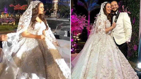 تفاصيل فستان زفاف هنادي مهنا الملكي: صُنع خصيصا لها بـ40 ألف وردة