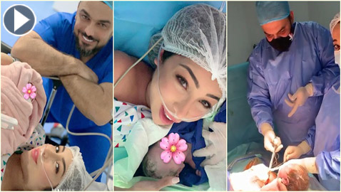 شاهد.. دنيا بطمة تنشر لحظة قطع الحبل السري لابنتها ليلى روز!